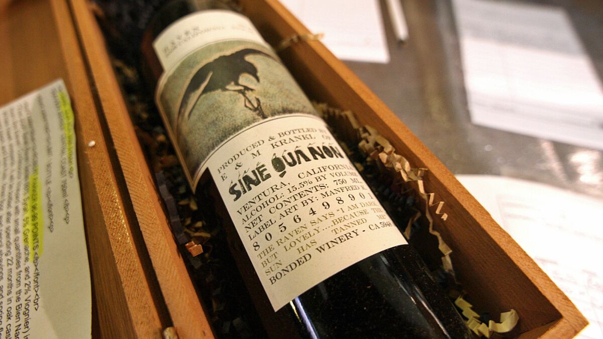 Rare auction of Sine Qua Non wines - Los Angeles Times